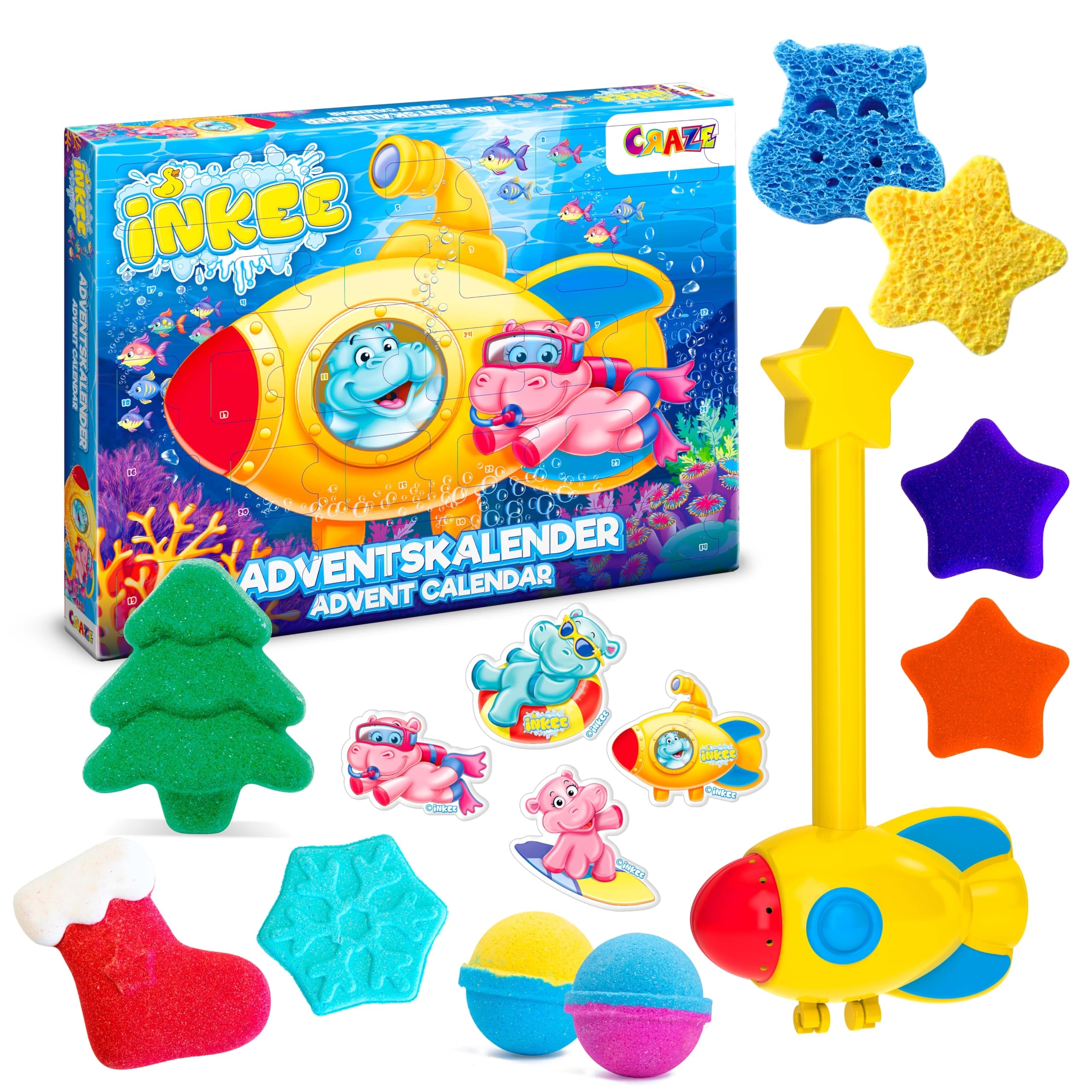 CRAZE INKEE Hippo Calendrier De L Avent Jouet De Bain Calendrier De L Avent Enfant Avec Boules De Bain Bombes De Bain Baguette Magique De Bain Accessoires Amazon fr Jeux Et Jouets