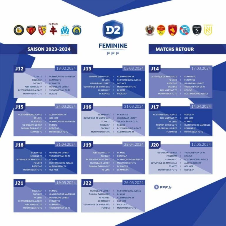 D2 F minine Le Calendrier Complet De La Saison 2023 2024