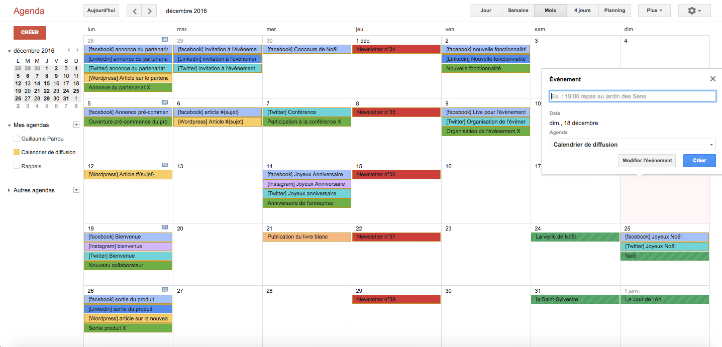 exemple de calendrier éditorial