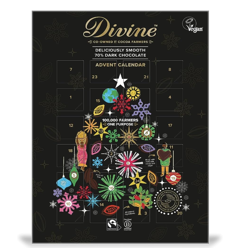 Divine Vegan Fairtrade Calendrier De L avent Au Chocolat Noir 70 85g Amazon fr Cuisine Et Maison