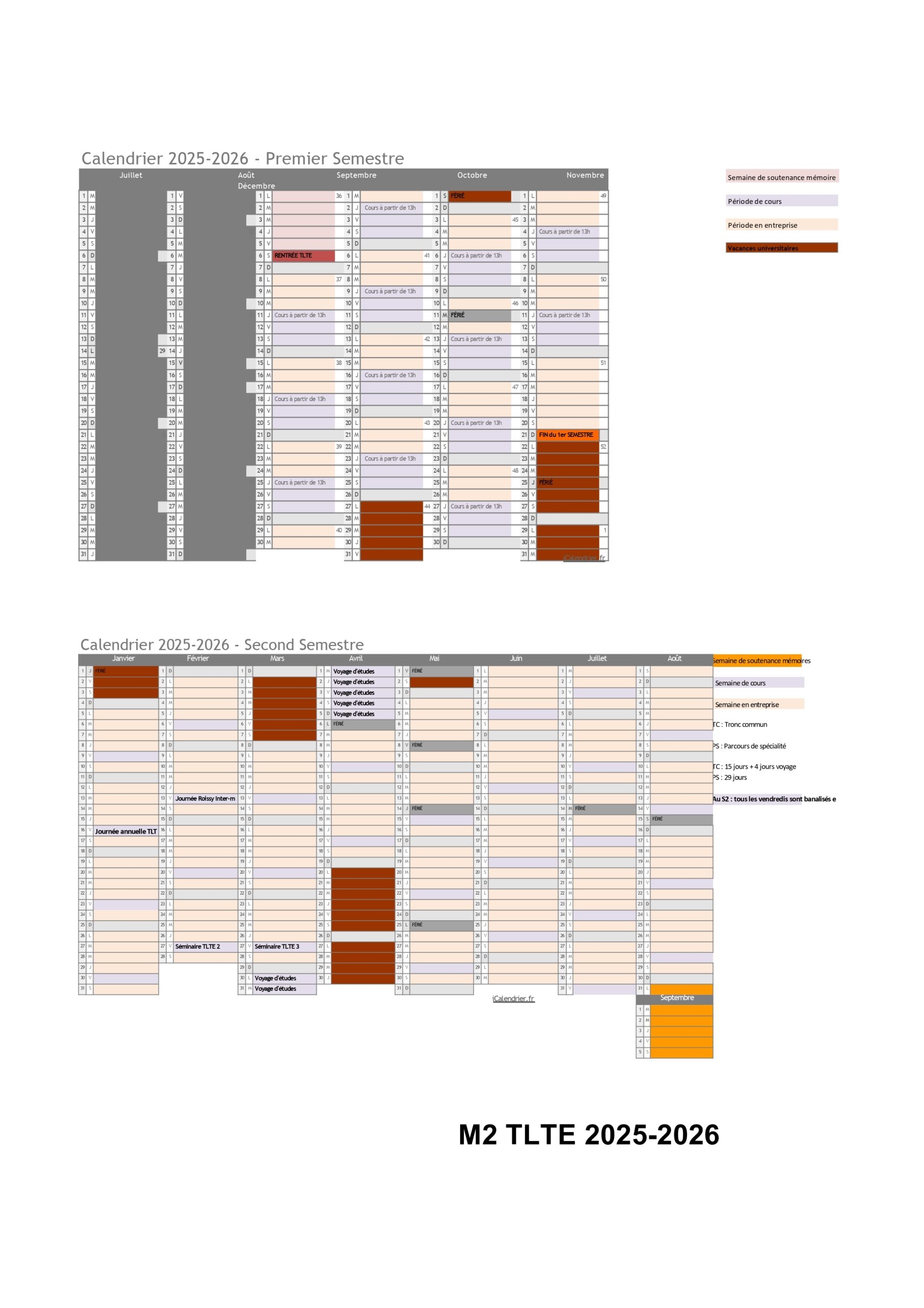Emplois Du Temps Du Master TLTE Calendriers Master TLTE Sorbonne Universit 