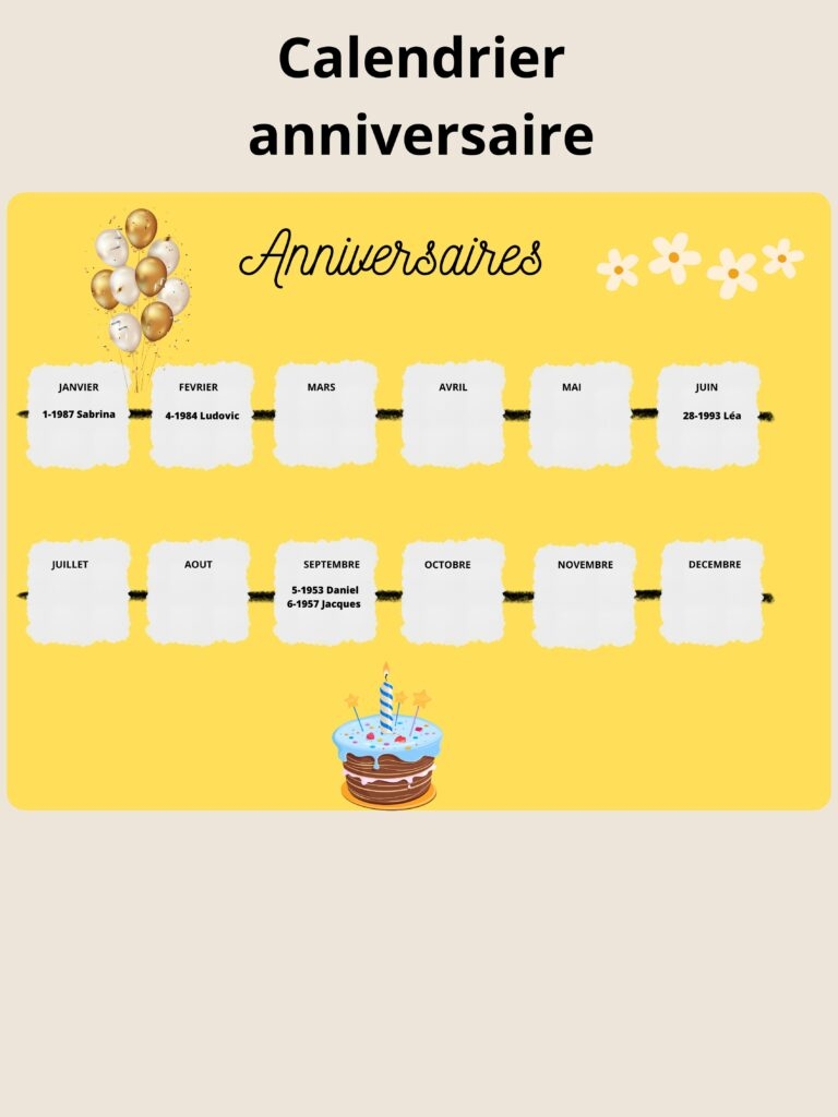 calendrier des anniversaires à fabriquer calendrier des anniversaires à fabriquer