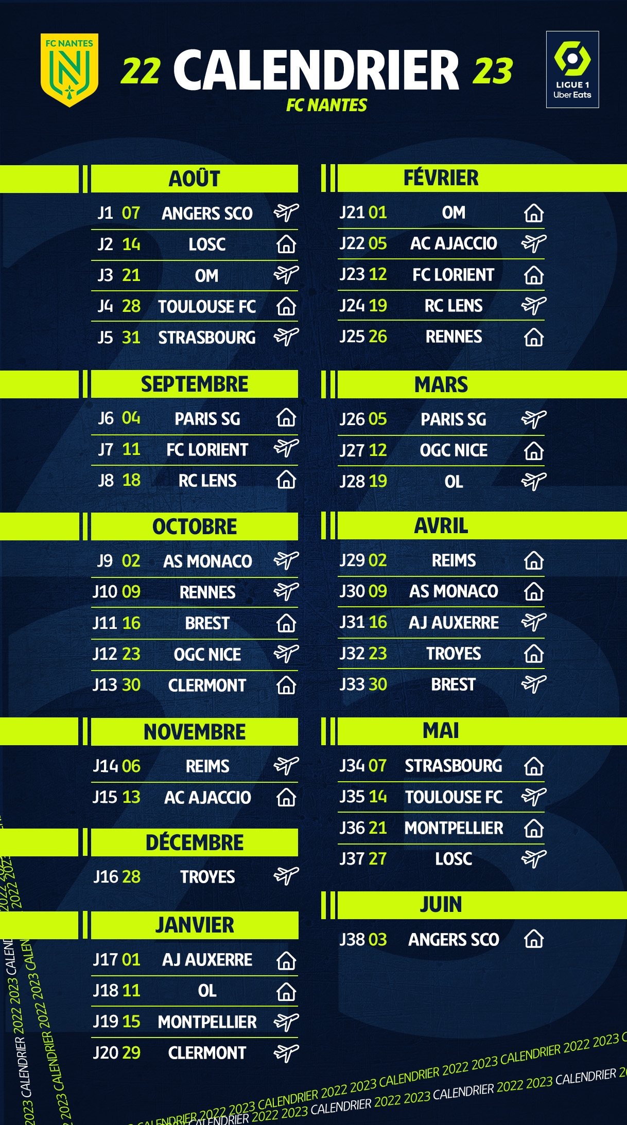 FC Nantes Le Calendrier De La Saison 2022 2023 De Ligue 1 D voil 