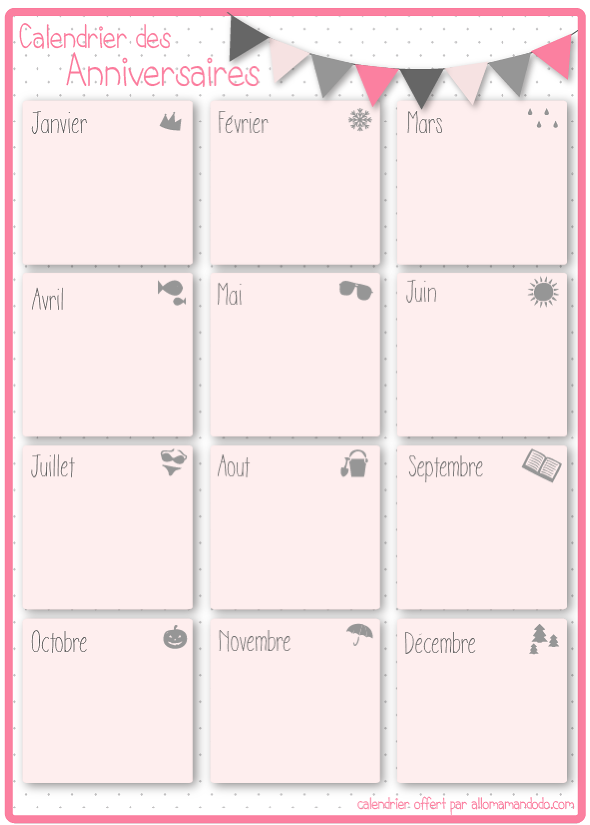 calendrier anniversaire à imprimer