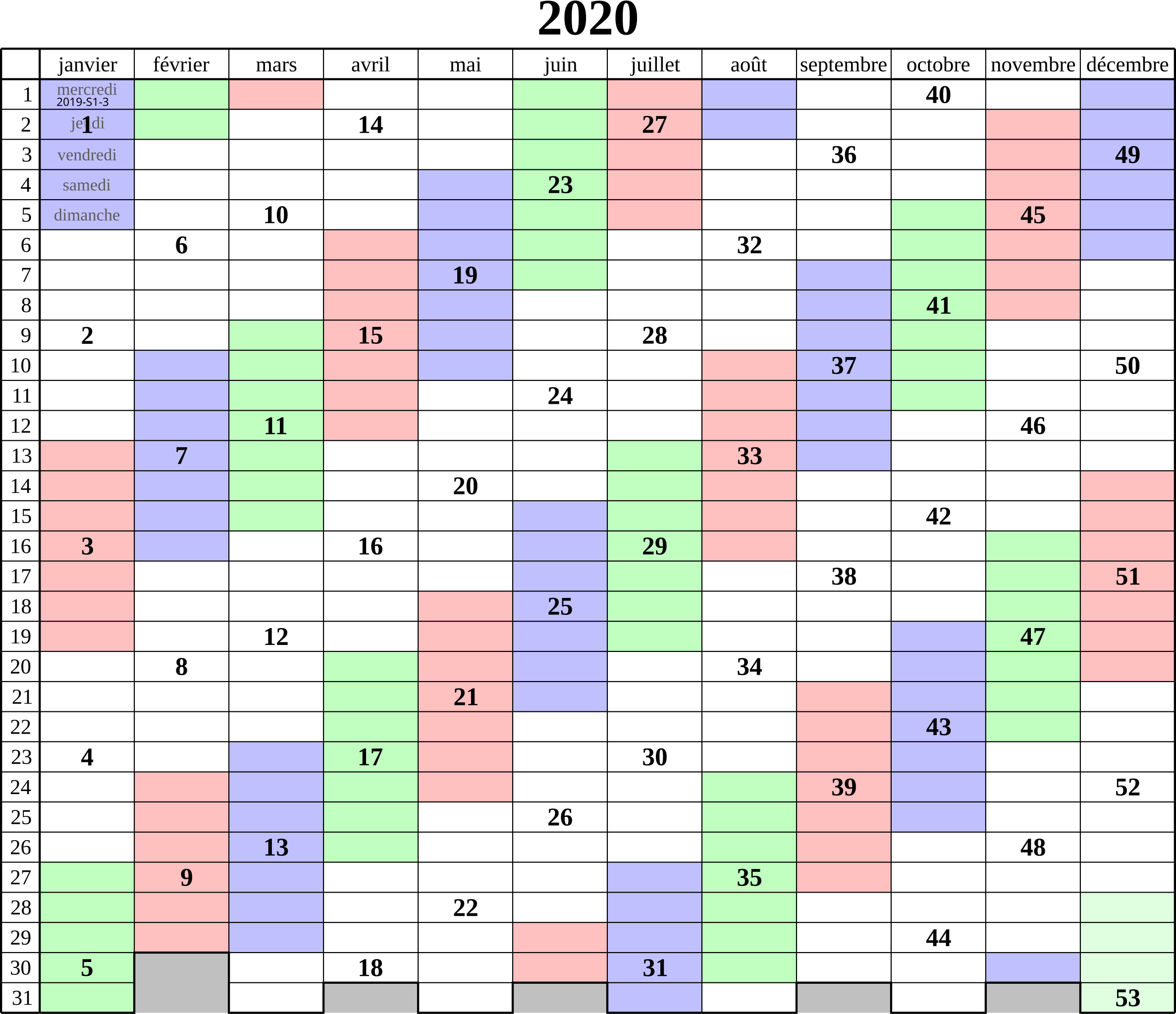 File Calendrier 2020 Semaines ISO Fr svg Wikimedia Commons