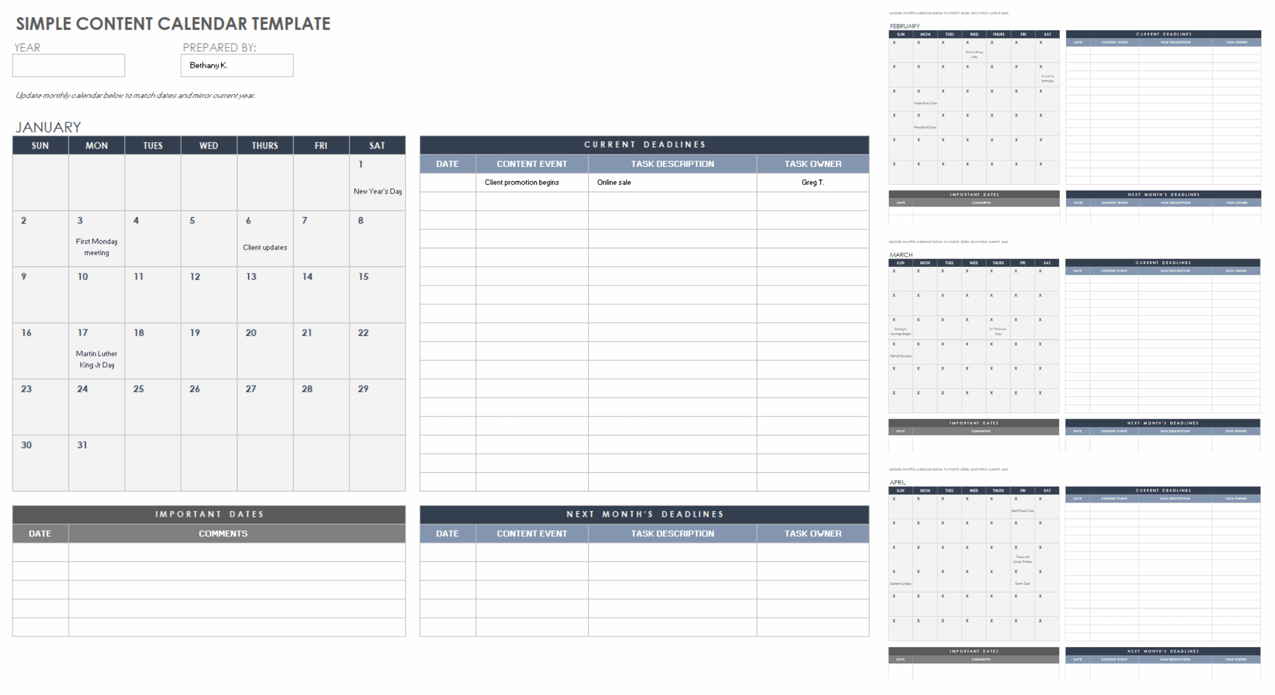 Free Google Sheets Content Editorial Calendar Templates Smartsheet