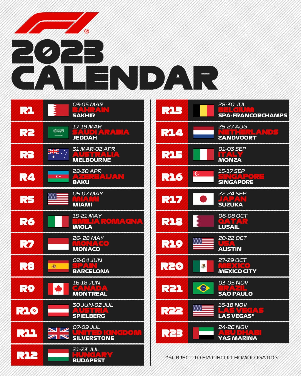 GUIDE F1 2023 LE CALENDRIER