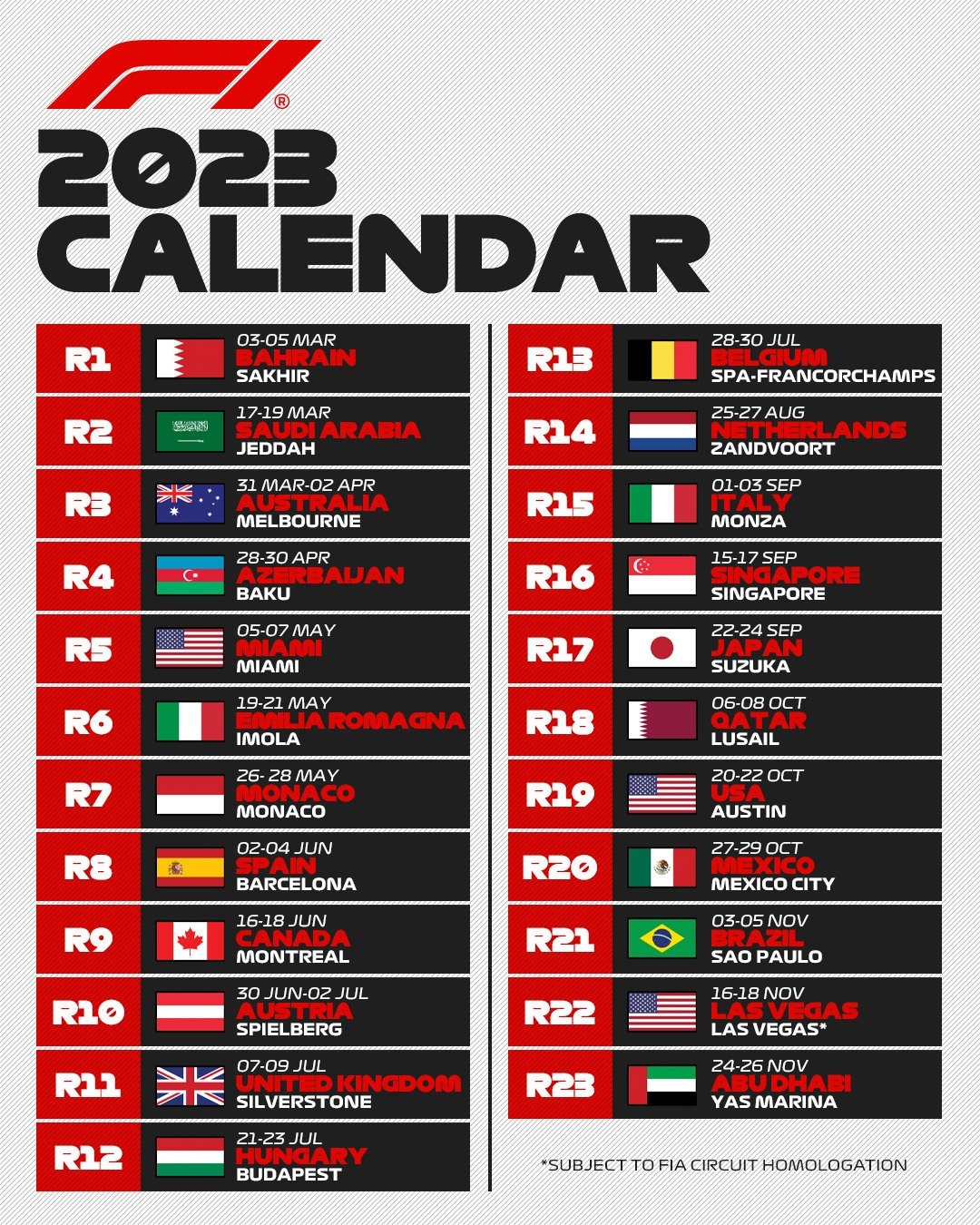 GUIDE F1 2023 LE CALENDRIER