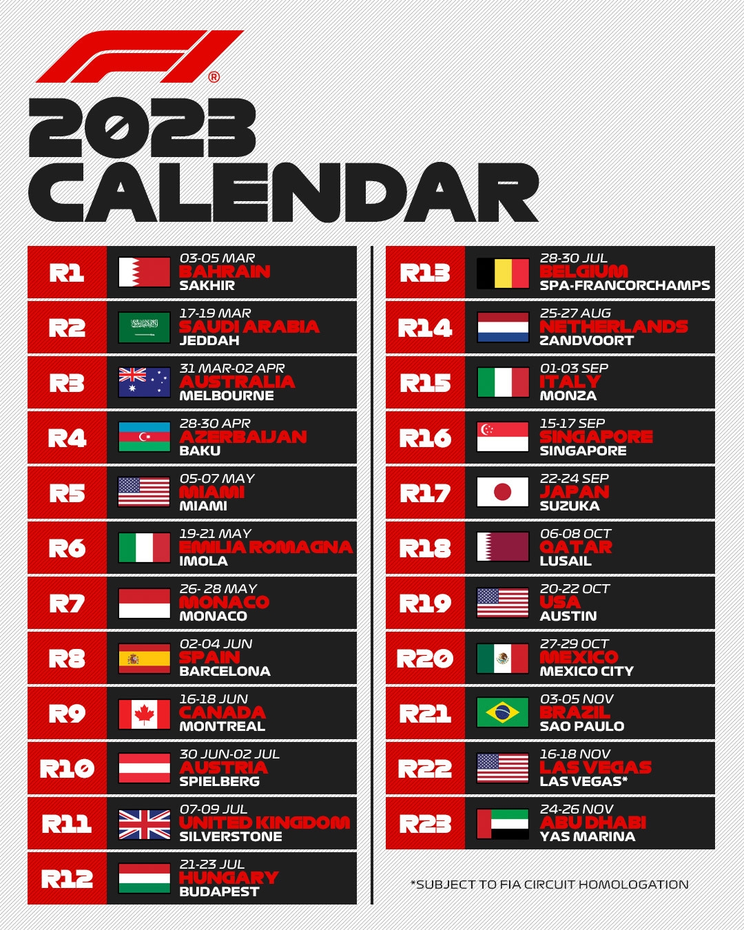 GUIDE F1 2023 LE CALENDRIER