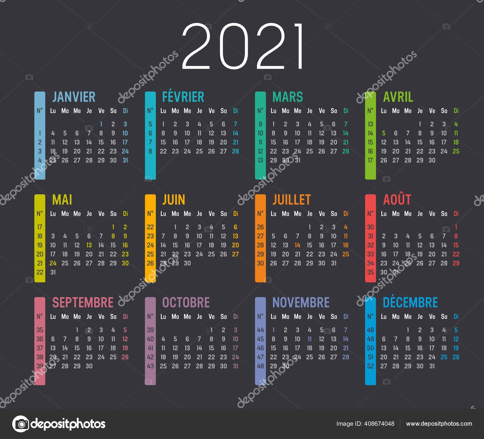 calendrier avec les semaines