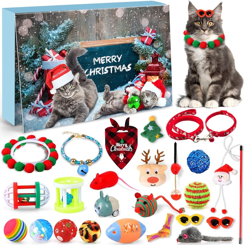 IZoeL Calendrier De L Avent Chat Jouet 2024 Calendrier Avent Chat 24 Kit Jouet Interieur Chat Jouet Interactif Collier Chat Clochettes Gros Poisson Jouet Chaton Souris Cadeau Noel Pour Chat Amazon fr Animalerie