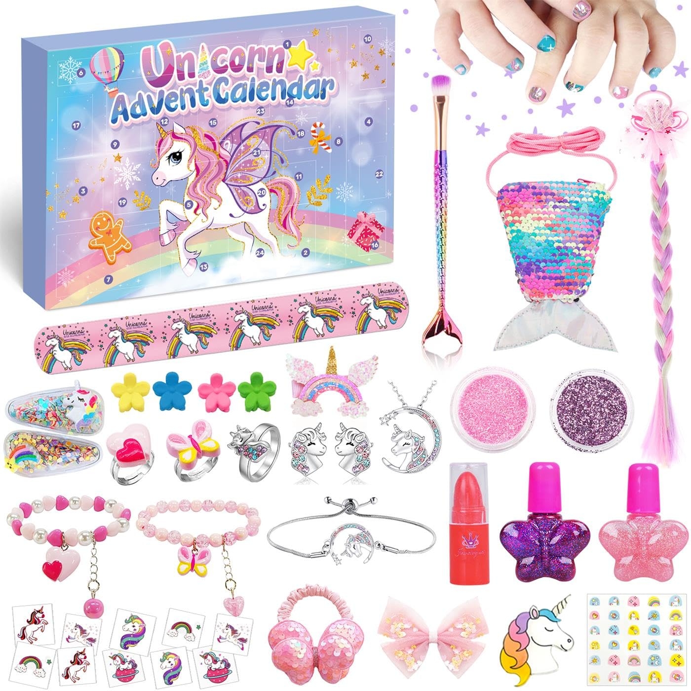 IZoeL Calendrier De L Avent Licorne 2024 Calendrier Maquillage Fille Calendrier De L Avent Fille Calendrier De L Avent Enfant Bijoux Cadeaux Surprise 24 Ombre Paupi res Bracelet Bijoux Sacs Sir ne Amazon fr Jeux Et