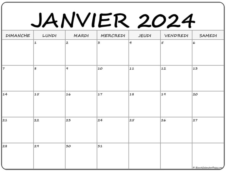 Janvier 2024 Calendrier Imprimable Calendrier Gratuit