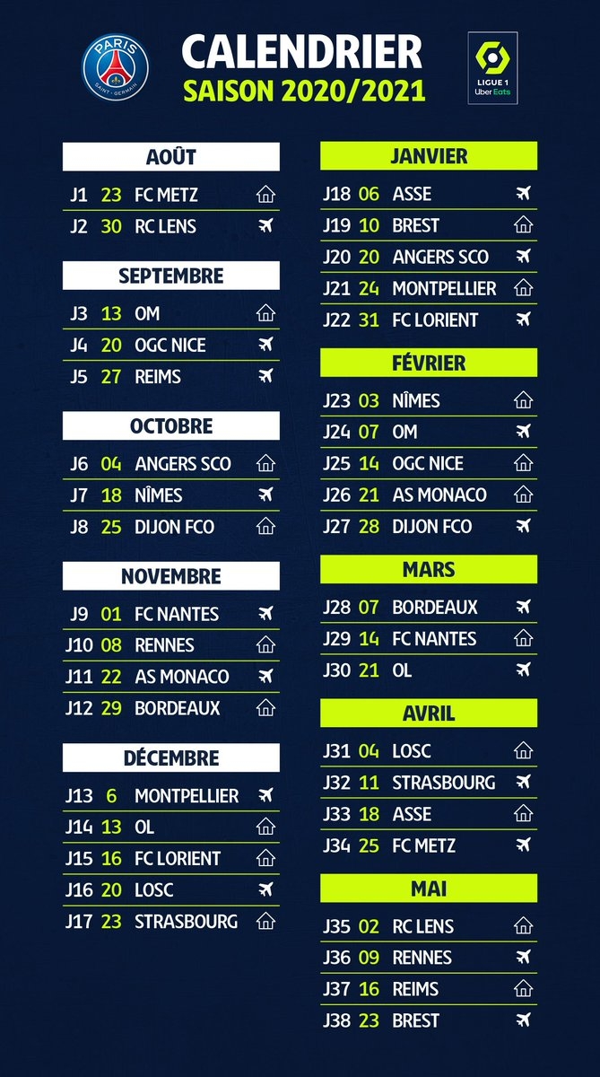 calendrier paris fc