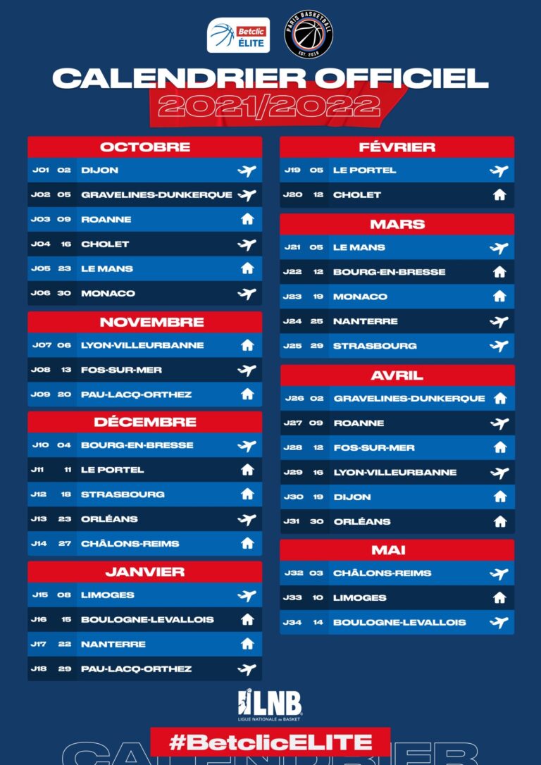 Le Calendrier 2021 2022 R v l ParisBasketball