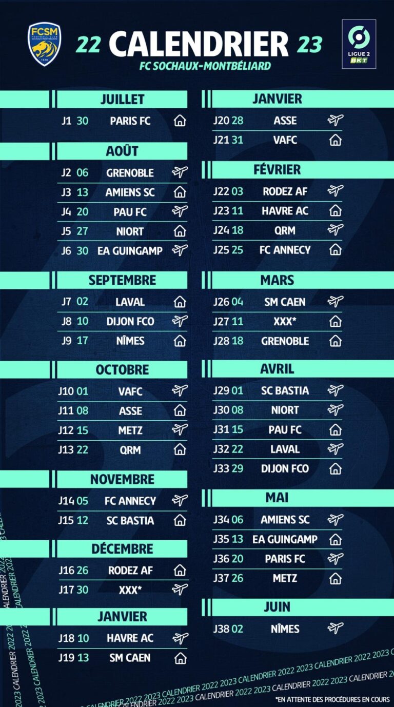 Le Calendrier 2022 2023 De Ligue 2 BKT Du FCSM