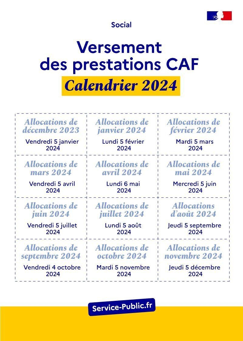 Le Calendrier 2024 Des Versements Des Prestations De La Caf Macommune info