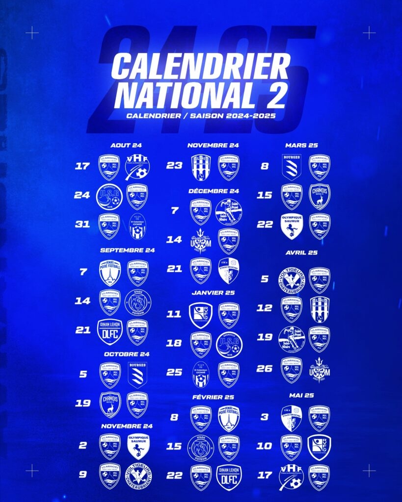 Le Calendrier Complet De National 2 US Avranches Mont Saint Michel