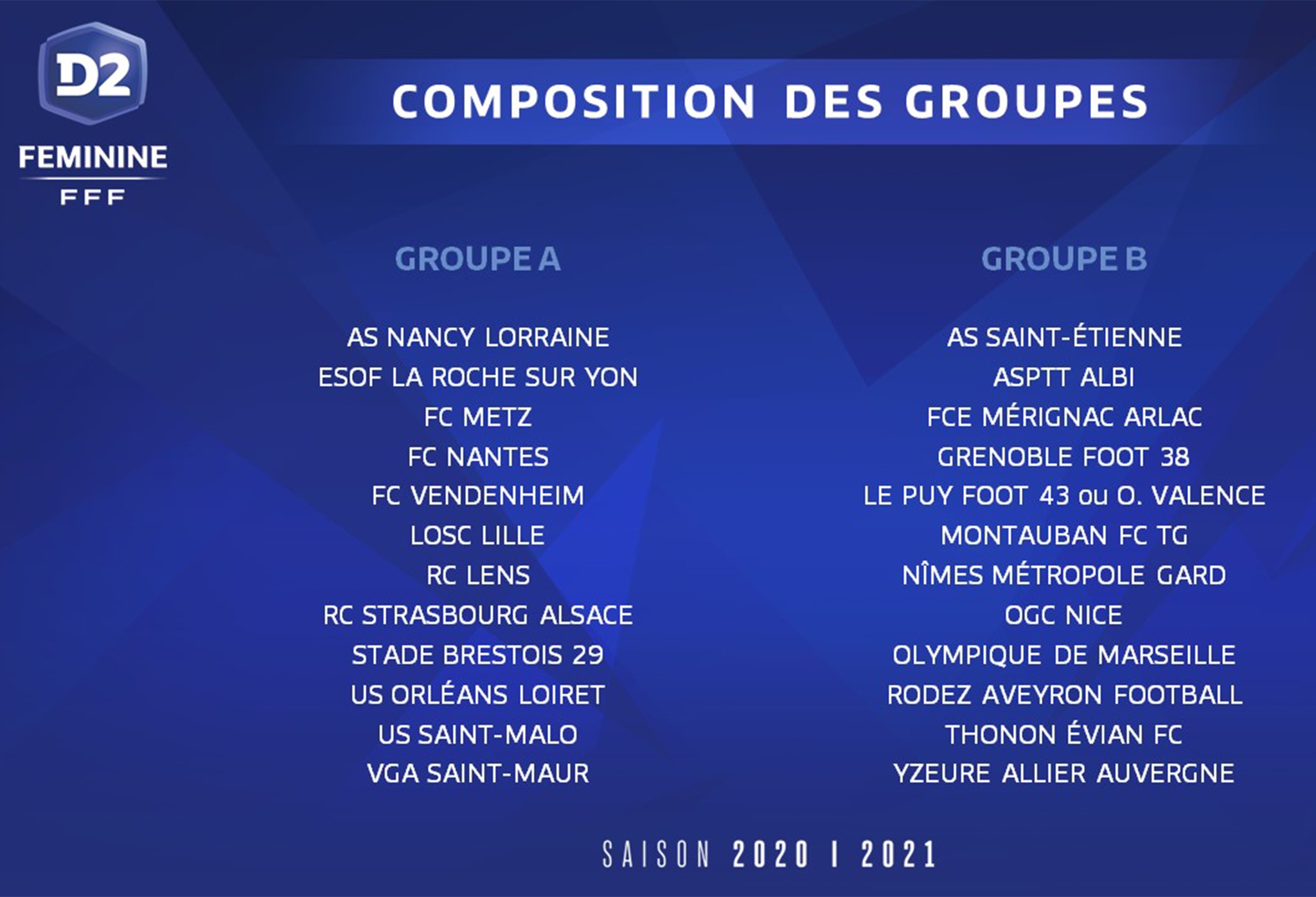 Le Calendrier D2 F minine 2020 2021