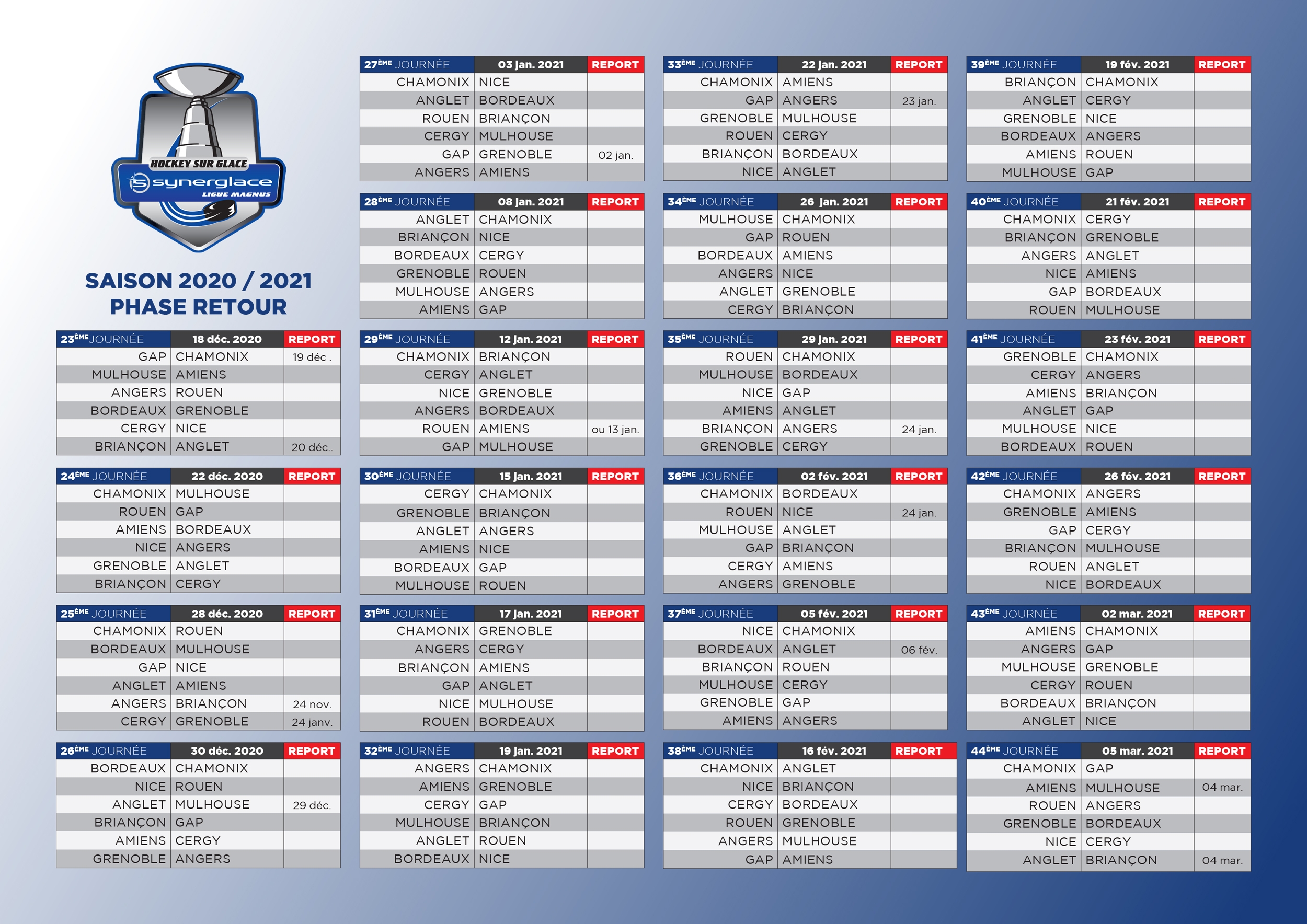 Le Calendrier De La Saison 2020 2021 Synerglace Ligue Magnus