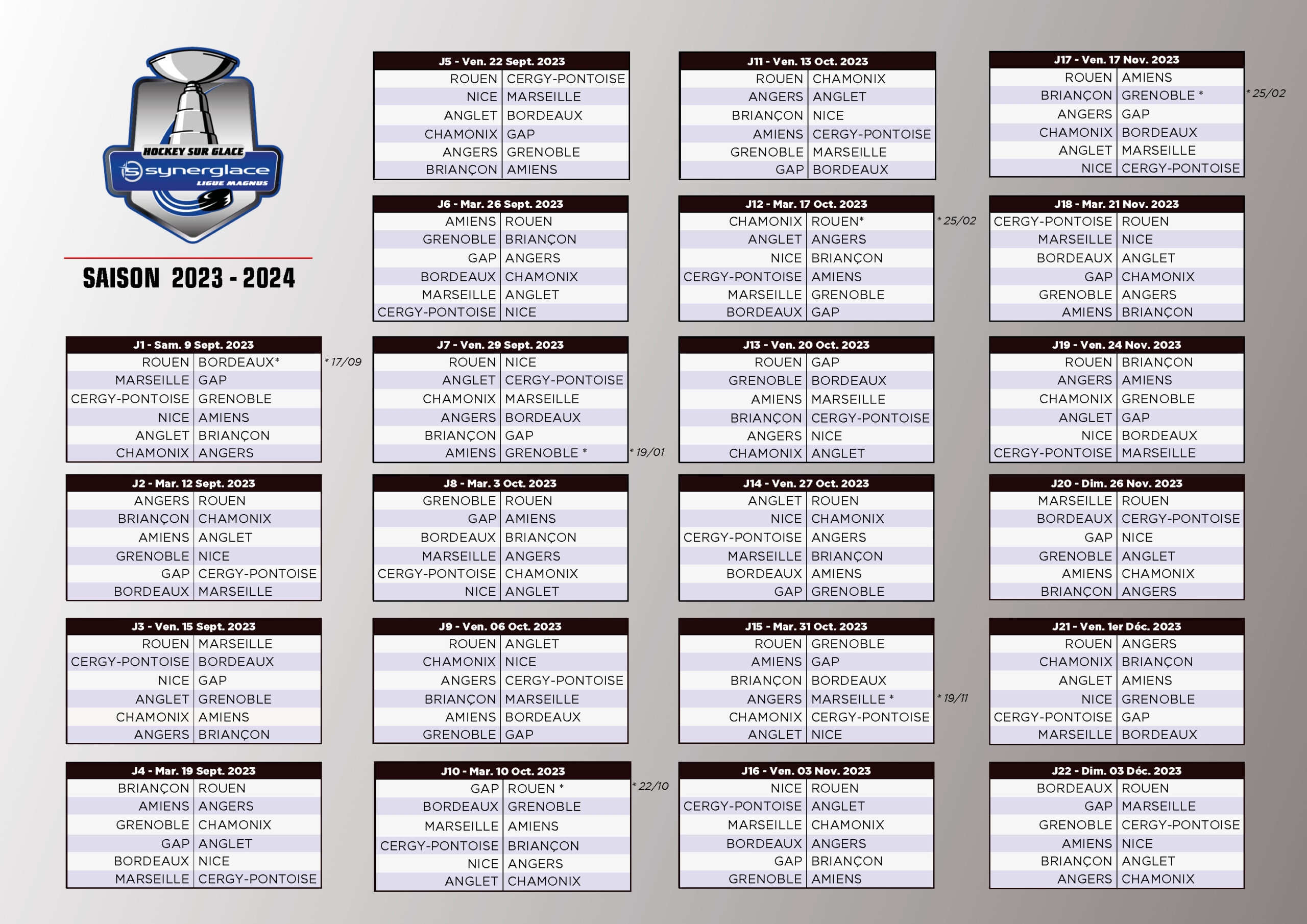 Le Calendrier De La Saison 2023 2024 Synerglace Ligue Magnus
