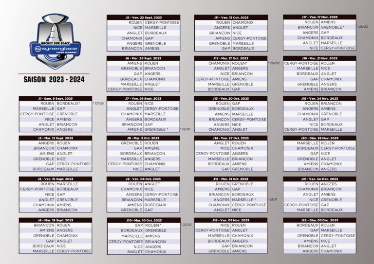 Le Calendrier De La Saison 2023 2024 Synerglace Ligue Magnus
