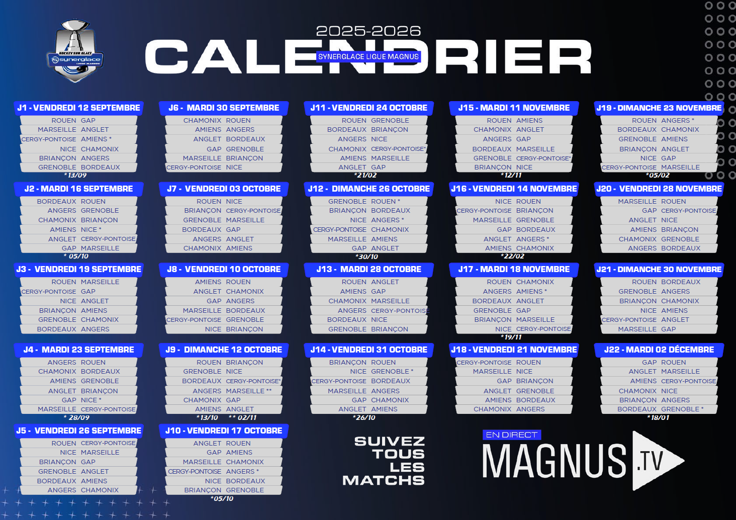 Le Calendrier De La Saison 2025 2026 Synerglace Ligue Magnus