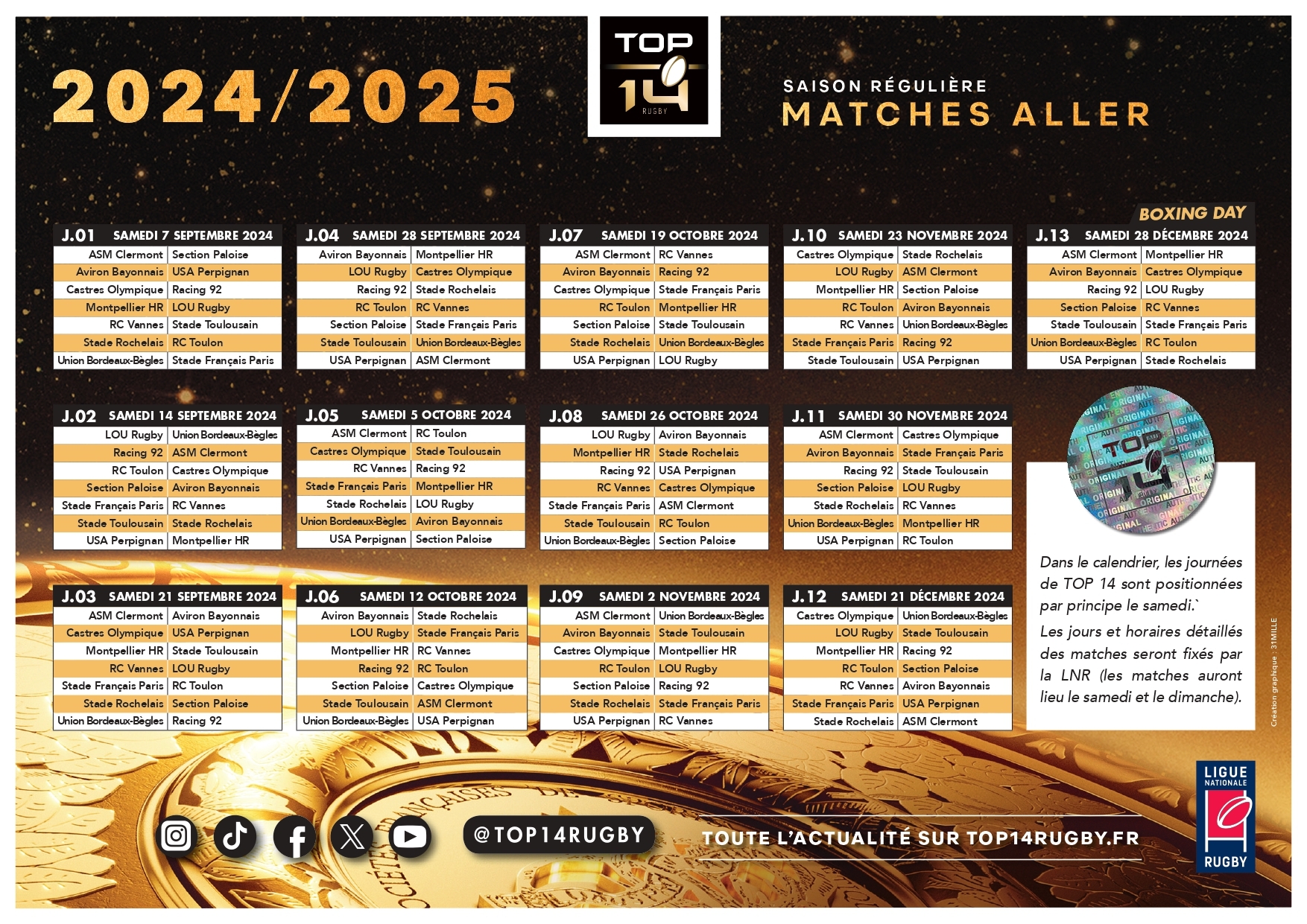 Le Calendrier Du Top 14 dition 2024 25 Est Connu Rugby Club Vannes