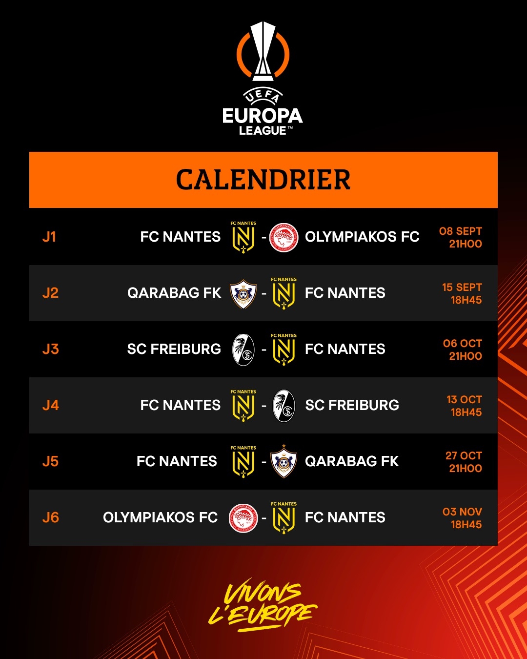 calendrier fc nantes