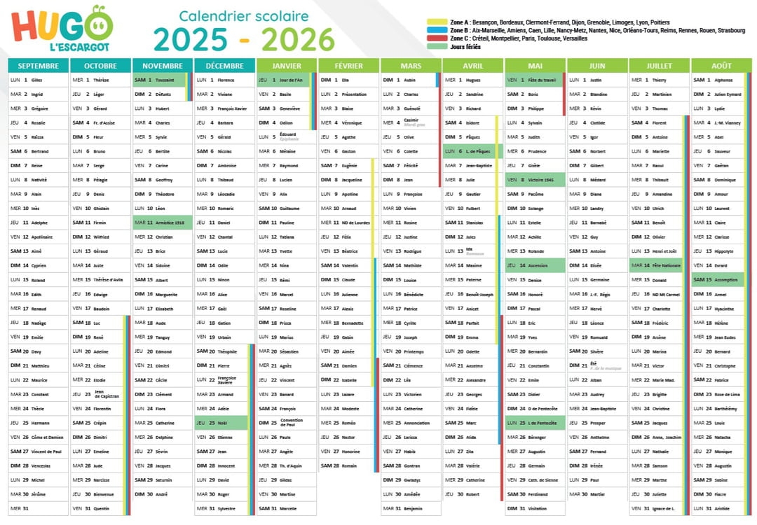 calendrier scolaire imprimer