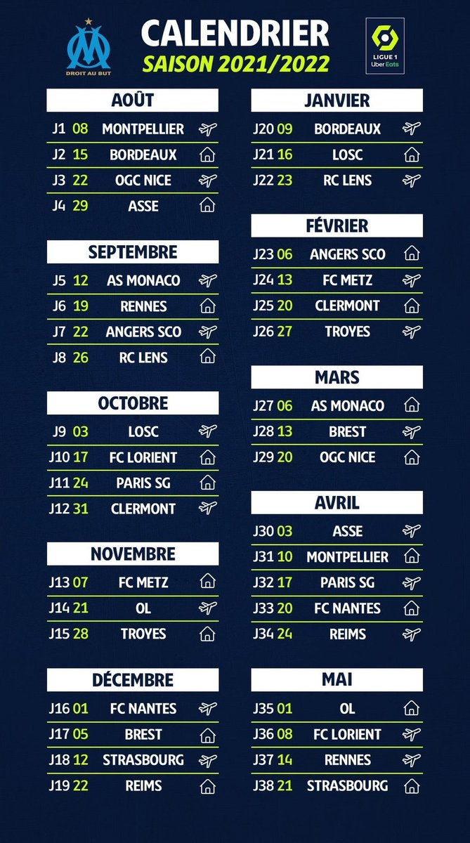 Le Phoc en On X OM Le Calendrier De Ligue 1 2021 2022 Pour L OM TeamOM Https t co Owa92BugKB X