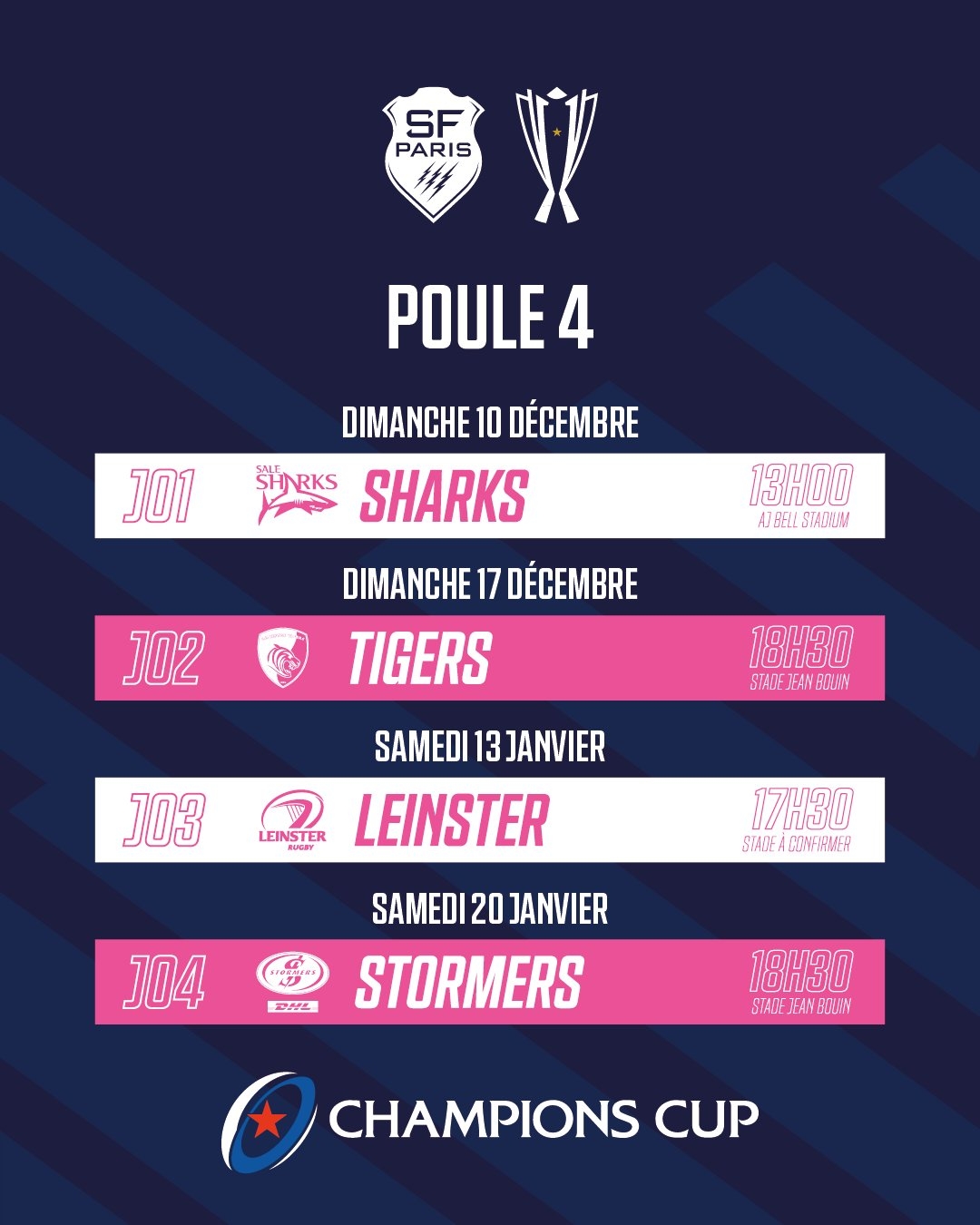 Les Programmations Des Poules De La Champions Cup Sont Connues SFP