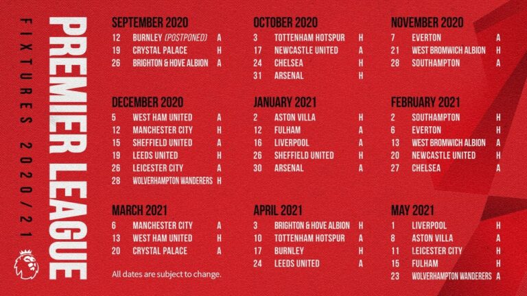 Les Rencontres De Premier League 2020 2021 Sont Connues Manchester Devils Premier Site En Fran ais Sur Manchester United