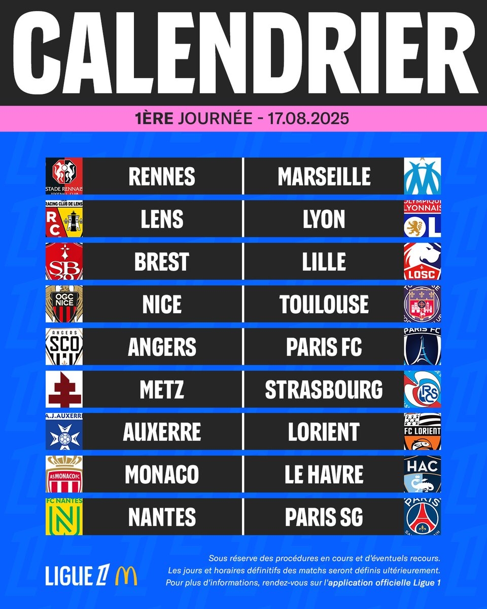 Ligue 1 Le Calendrier Complet De La Saison 2025 2026