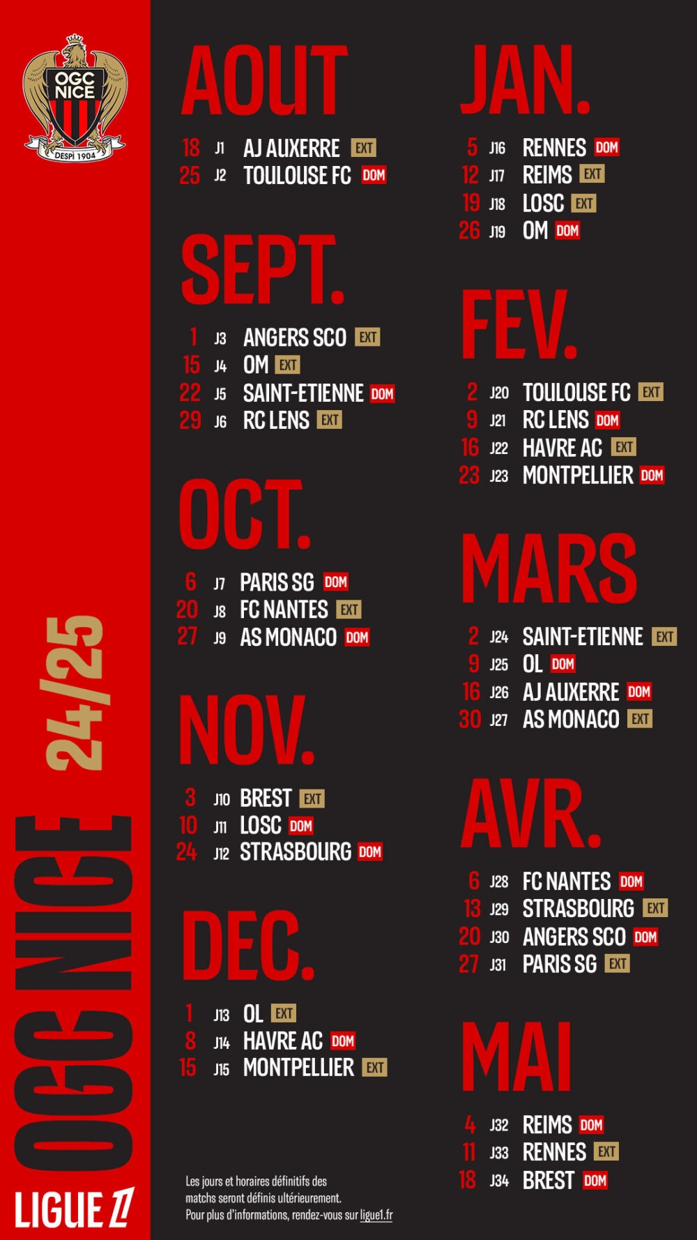 calendrier om ligue 1