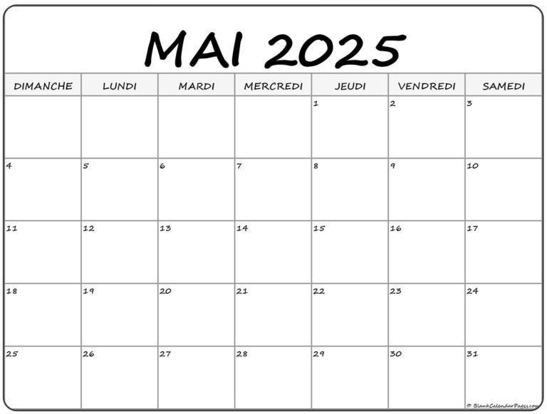 Mai 2025 Calendrier Imprimable Calendrier Gratuit