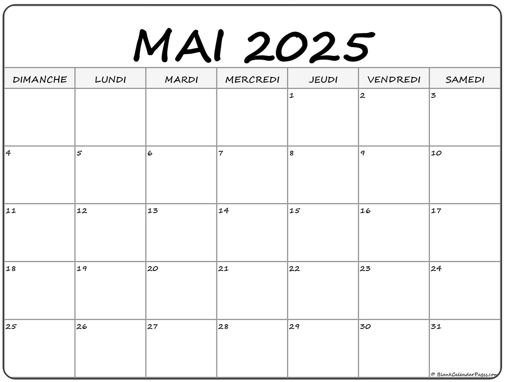 Mai 2025 Calendrier Imprimable Calendrier Gratuit