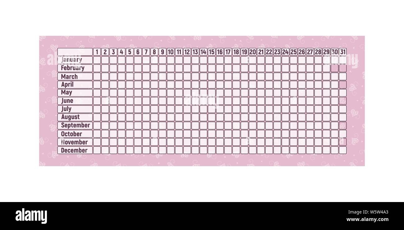 Menstrual Period Calendar Monthly Woman Menstruation Control Vector Illustration Empty Pink Table With Hearts Stock Vector Image Art Alamy