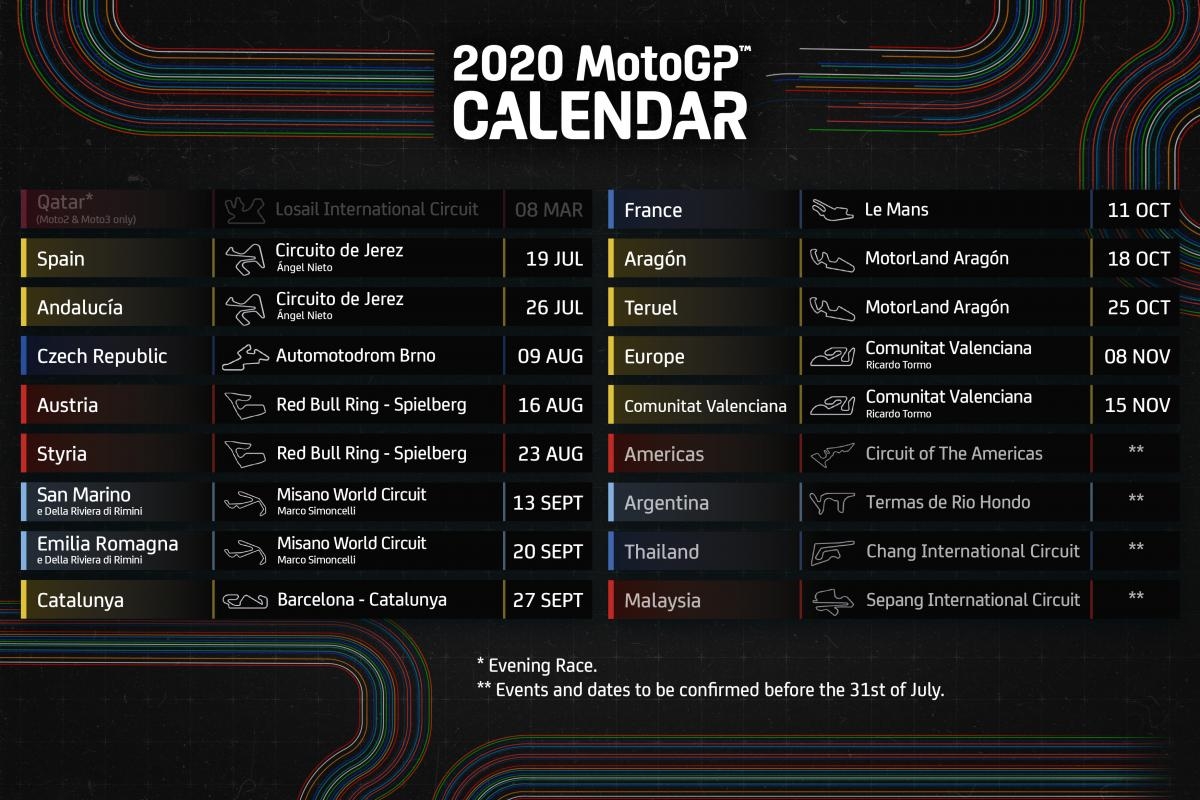 MotoGP Issues Revised Calendar For 2020 First Race Will Be At Jerez On July 19 MotorcycleDaily Motorcycle News Editorials Product Reviews And Bike Reviews
