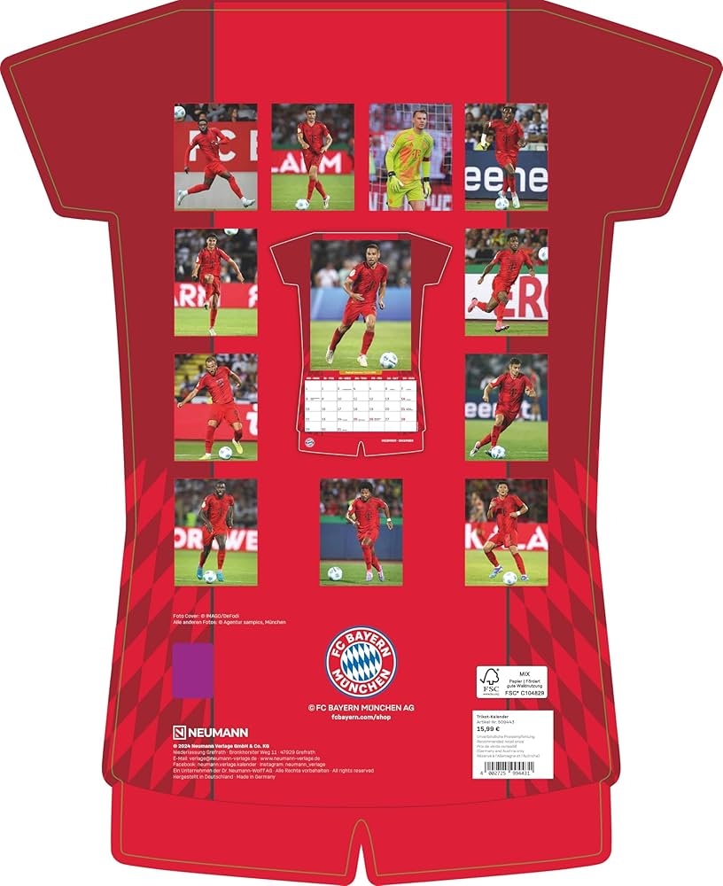 N NEUMANNVERLAGE Calendrier Maillot Du FC Bayern Munich 2025 34 1 X 42 Cm Calendrier De Football Avec Motifs Des Stars Calendrier Pour Fans Avec Points Forts De Football Reliure Spirale Et N NEUMANNVERLAGE Calendrier Maillot Du FC Bayern Munich 2025 34 1 X 42 Cm Calendrier De Football Avec Motifs Des Stars Calendrier Pour Fans Avec Points Forts De Football Reliure Spirale Et
