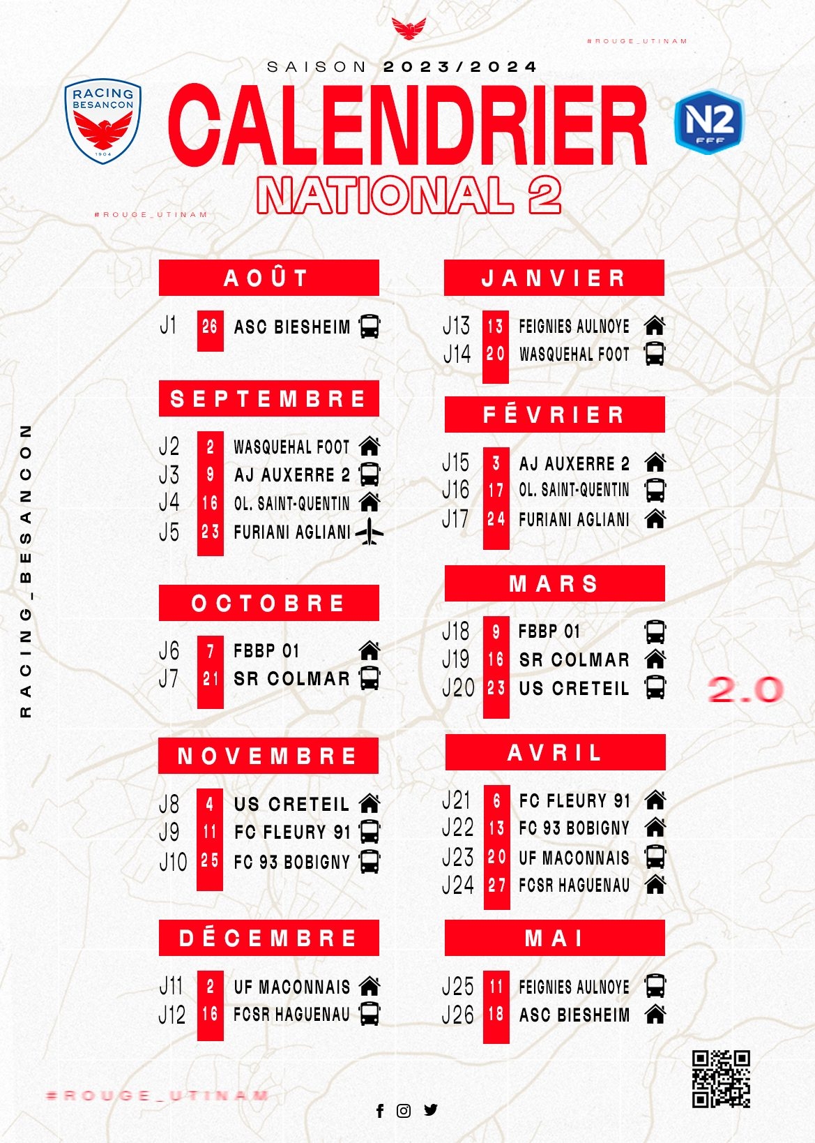 N2 Le Calendrier De La Saison 23 24 En National 2 Racing Besan on