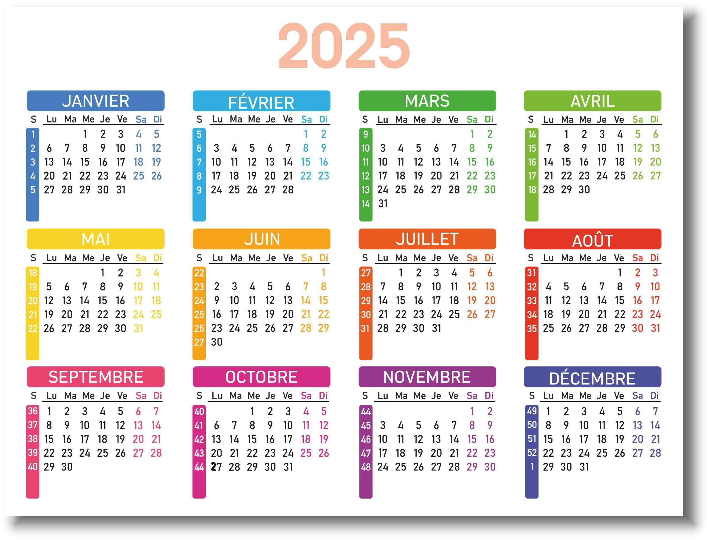 Nombretinas Calendrier 2025 Avec Aimant Taille 20 X 15 Cm Planificateur Annuel Color Avec Semaines Num rot es Pour Devoirs Vacances Et v nements fran ais Amazon fr Fournitures De Bureau