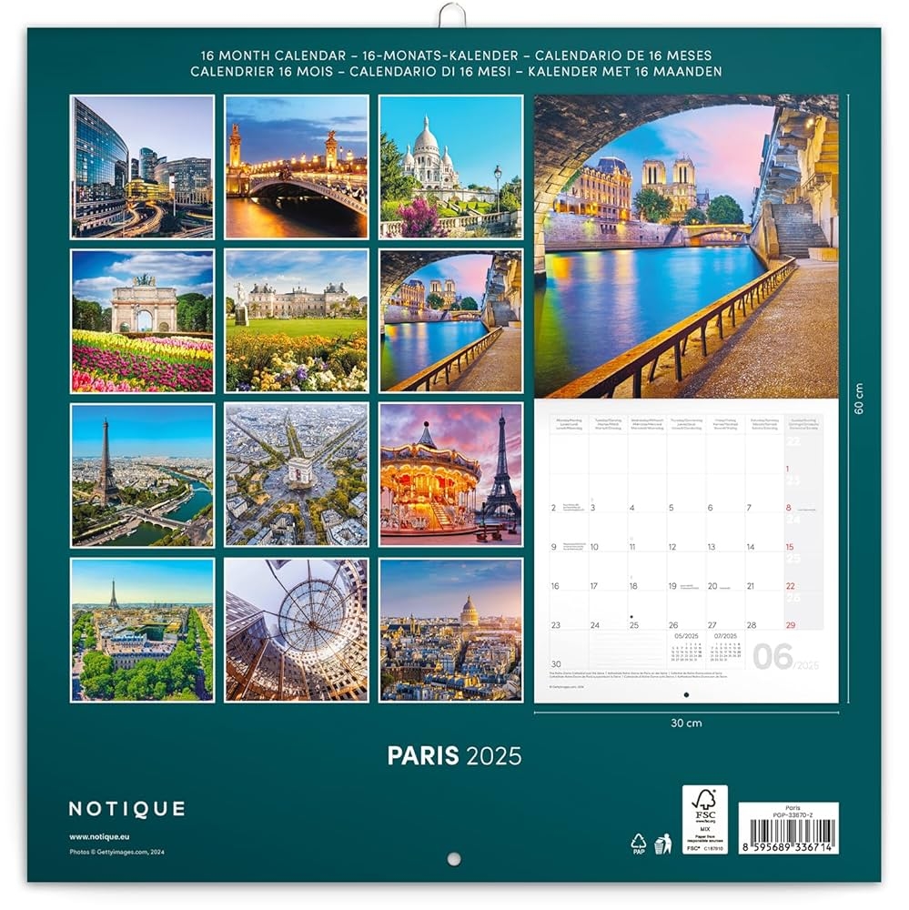 NOTIQUE Calendrier Paris 2025 Artistique Mensuel Mural 30 X 30 Cm 30 X 60 Cm Ouvert Amazon fr Fournitures De Bureau