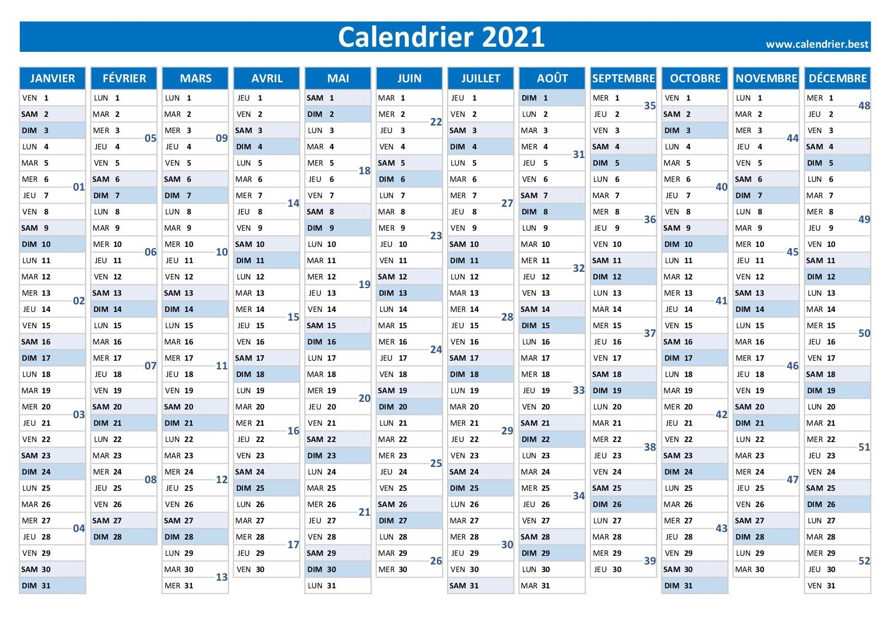 Num ro De Semaine 2021 Liste Dates Et Calendrier 2021 Avec Semaine Imprimer