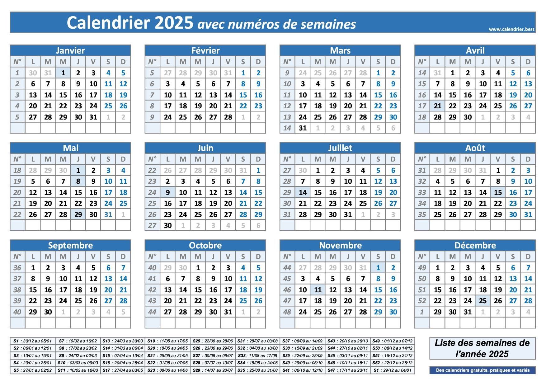 Num ro De Semaine 2025 Liste Dates Et Calendrier 2025 Avec Semaine