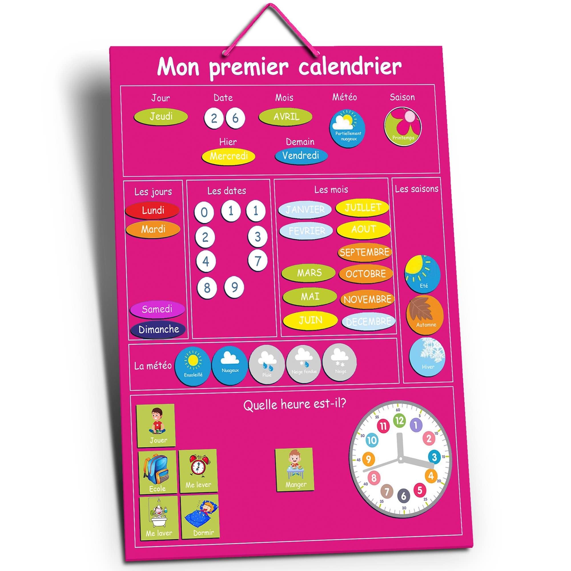 O Mon Premier Calendrier Calendrier Enfant Educatif Calendrier Magn tique Enfant en Francais Rose Amazon fr Fournitures De Bureau