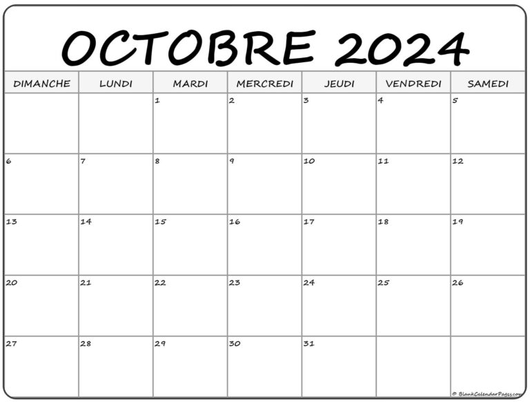 Octobre 2024 Calendrier Imprimable Calendrier Gratuit