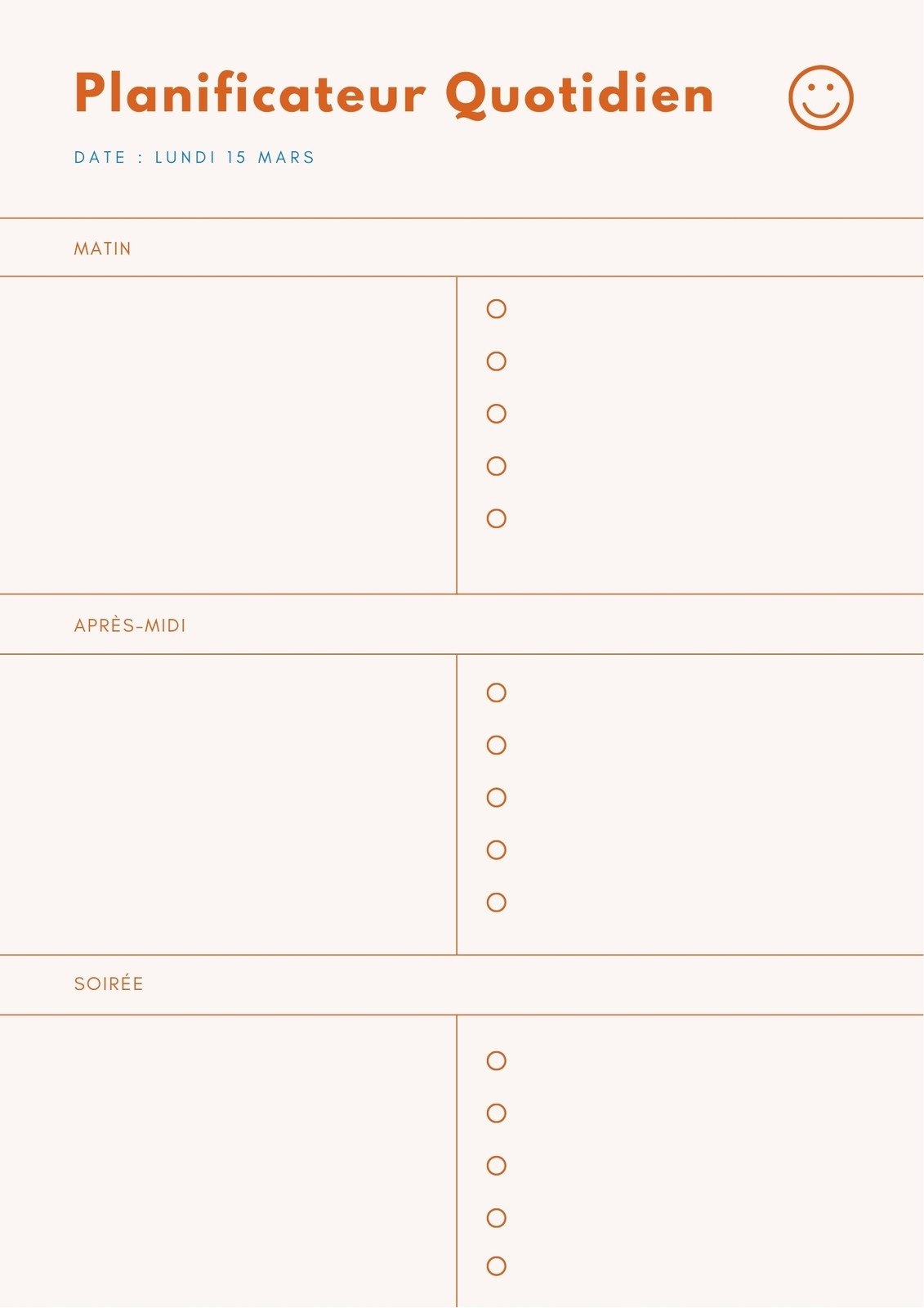 calendrier journalier à imprimer
