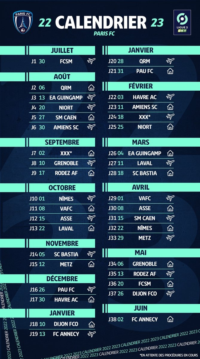 Paris FC On X Le Calendrier Int gral De La Saison TeamPFC X