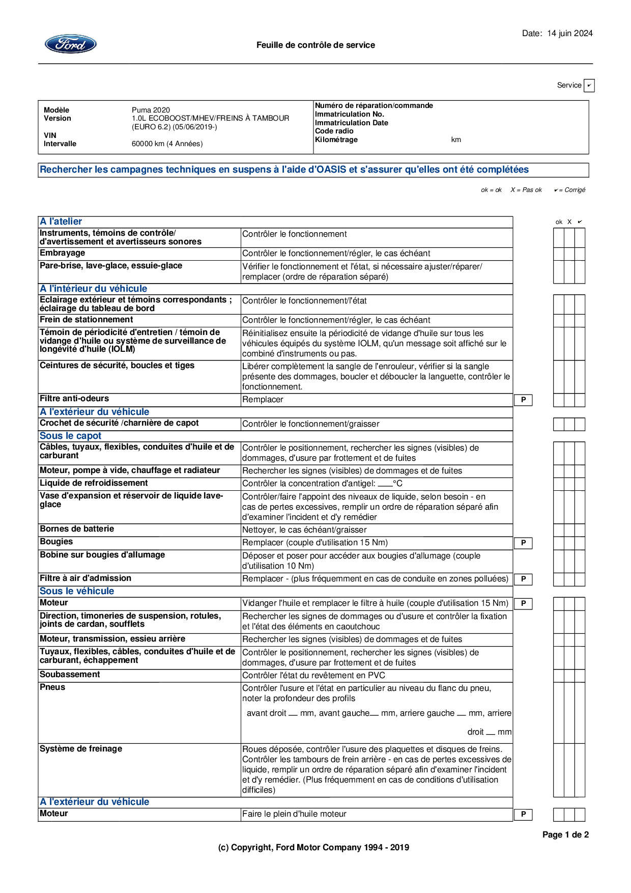 Plan Entretien Puma Ford Forum Auto